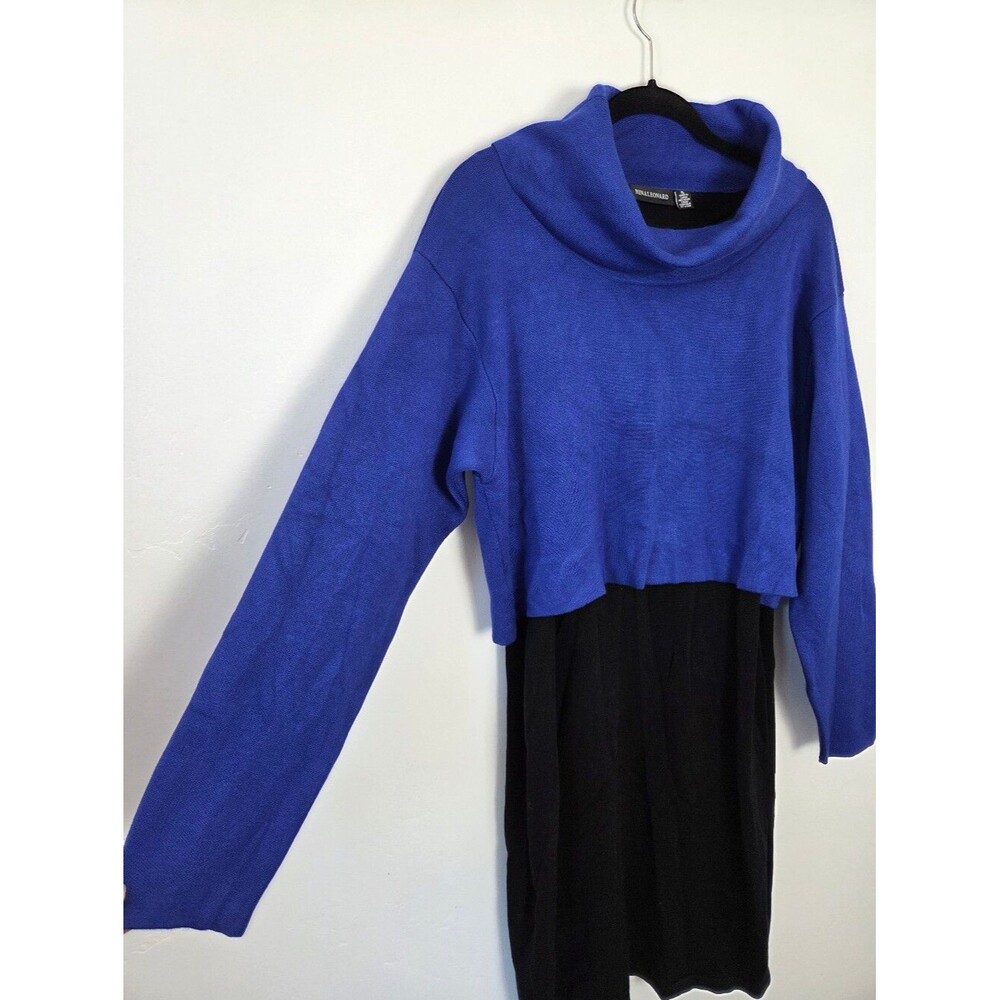 Nina Leonard Sweater Dress Cowl Neck Long Sleeve Cobalt Blue Black Old Money XL - Picture 3 of 11